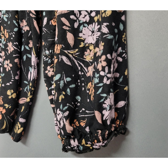 Lane Bryant Top Womens 22/24 Black Floral Surplice Wrap Peplum Long Sleeve Boho - Picture 3 of 12